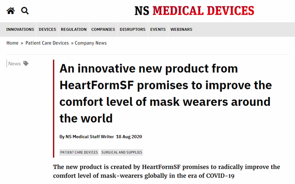 Case Study Illustration: A screenshot of an article from NS Medical Devices featuring HeartForm