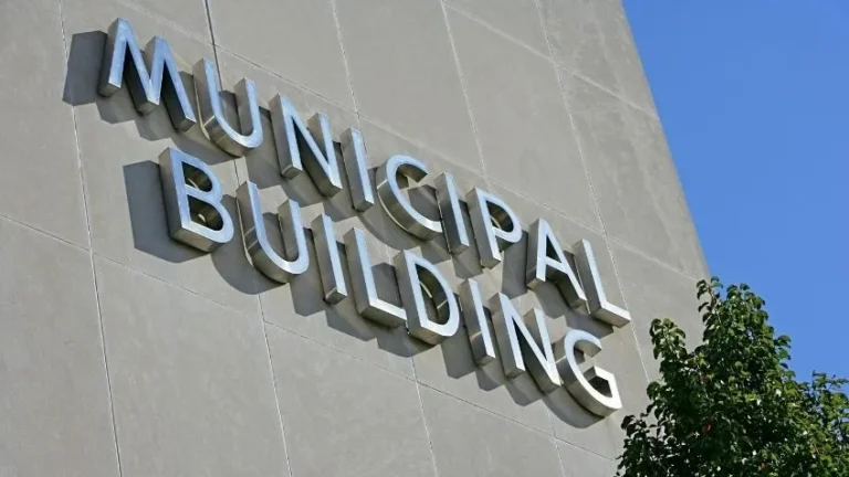 Municipality Cybersecurity Strategies: A government building featuring the words "Municipal Building" on the side